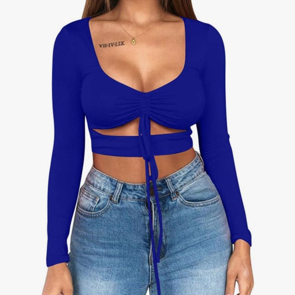 Mizoci Blue Long Sleeve Crop Top